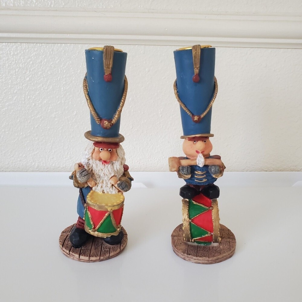 Christmas Candle Holders 7 " Tall Resin‎ set of 2 Solider Drummer Candle Holders